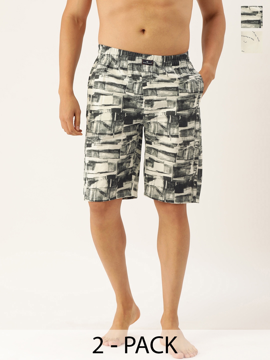 

The Indian Garage Co Pack Of 2 Printed Pure Cotton Boxers 13647956-1-13647960, Off white