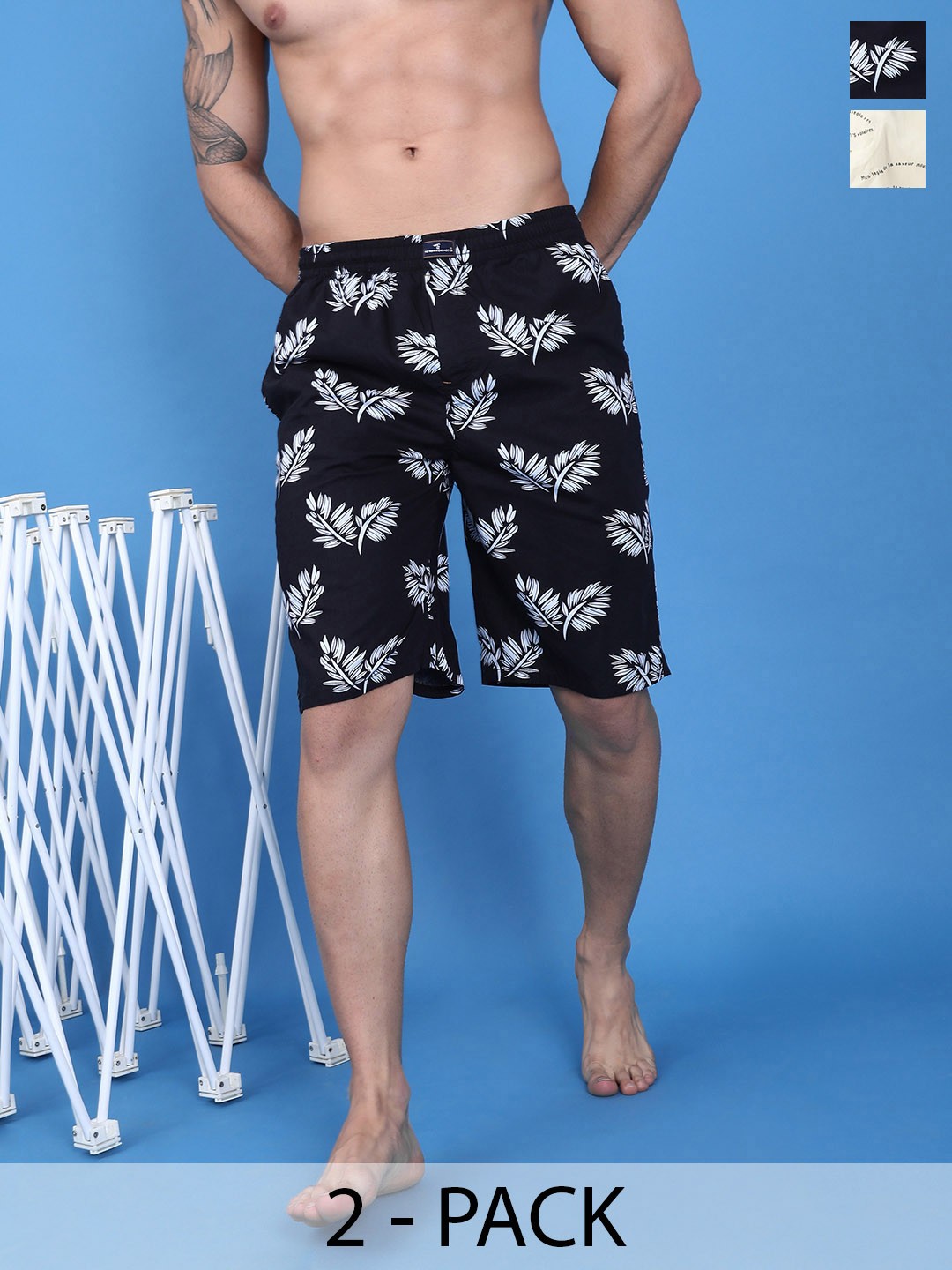 

The Indian Garage Co Pack Of 2 Printed Pure Cotton Boxers 13647960-1-13647972, Black