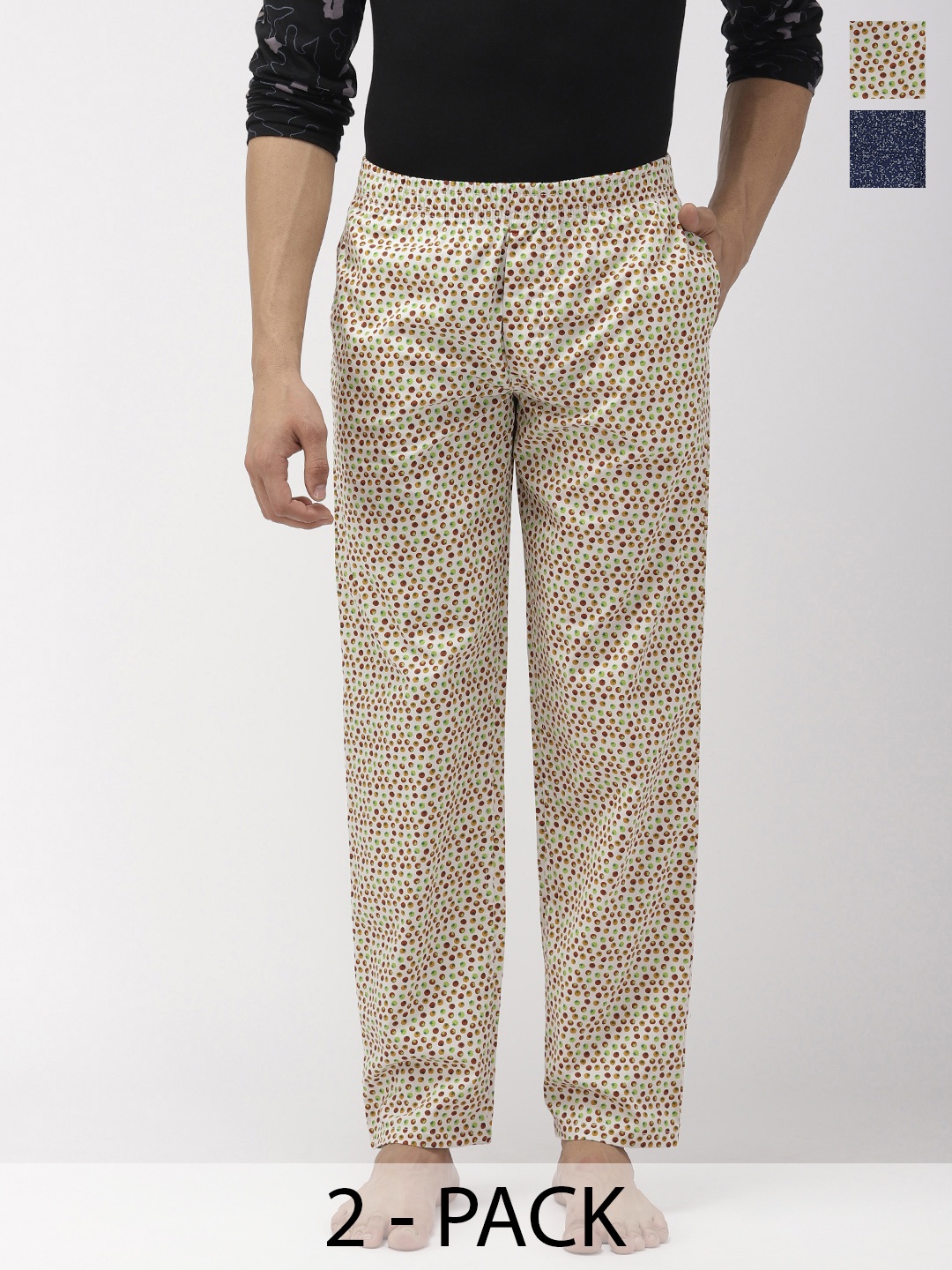 

The Indian Garage Co Pack Of 2 Mid-Rise Printed Cotton Lounge Pants, Off white