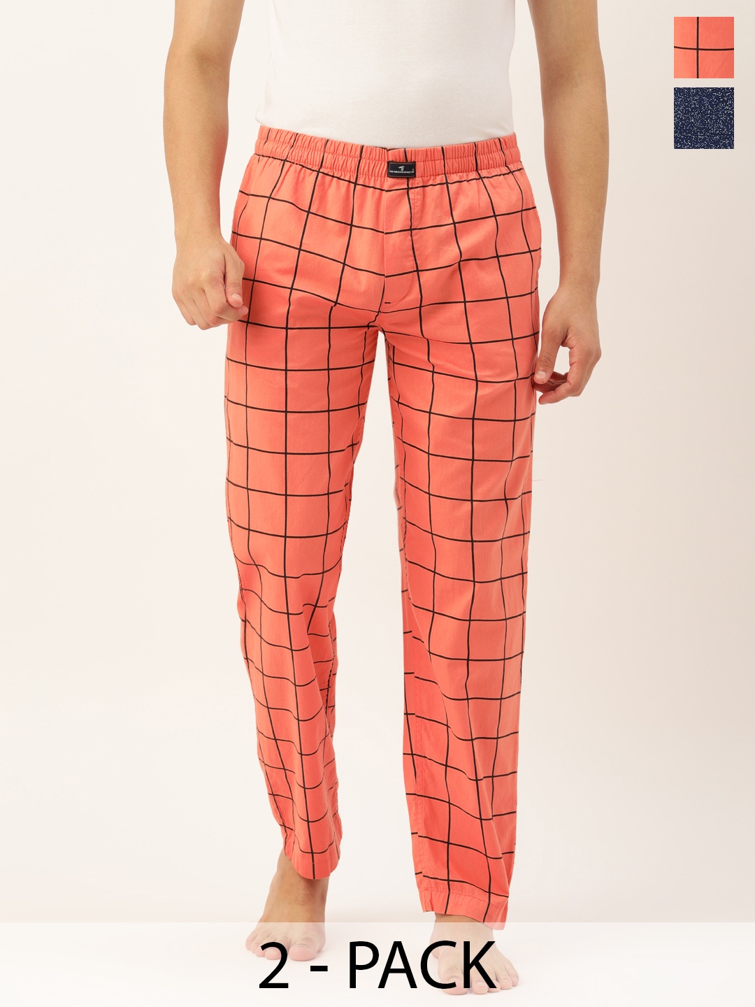 

The Indian Garage Co Pack Of 2 Mid-Rise Printed Cotton Lounge Pants, Orange