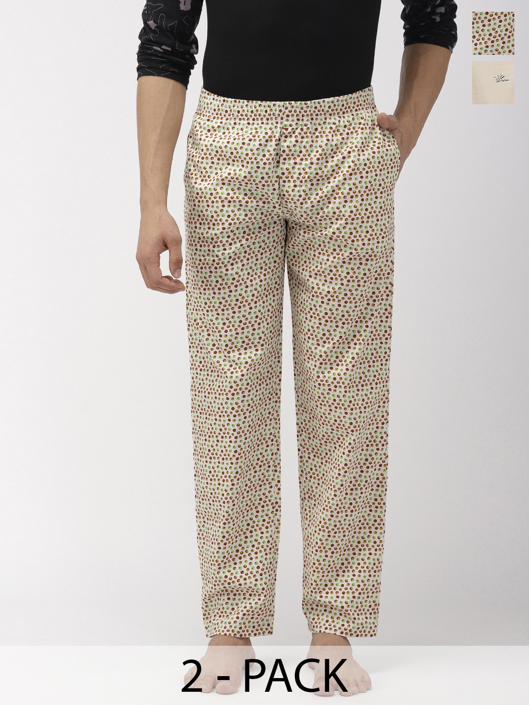 

The Indian Garage Co Pack Of 2 Mid-Rise Printed Cotton Lounge Pants, Off white