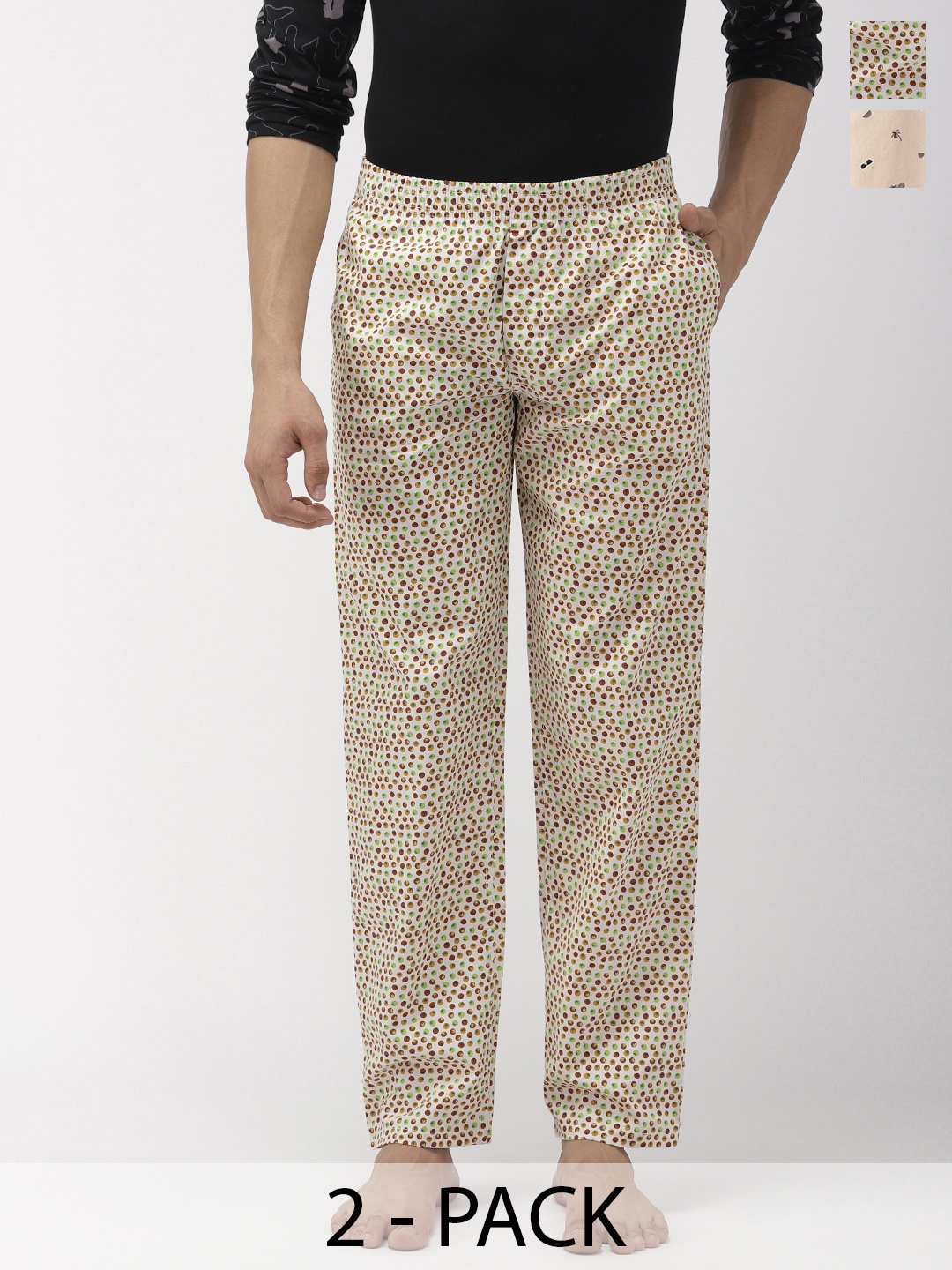 

The Indian Garage Co Pack Of 2 Mid-Rise Printed Cotton Lounge Pants, Off white