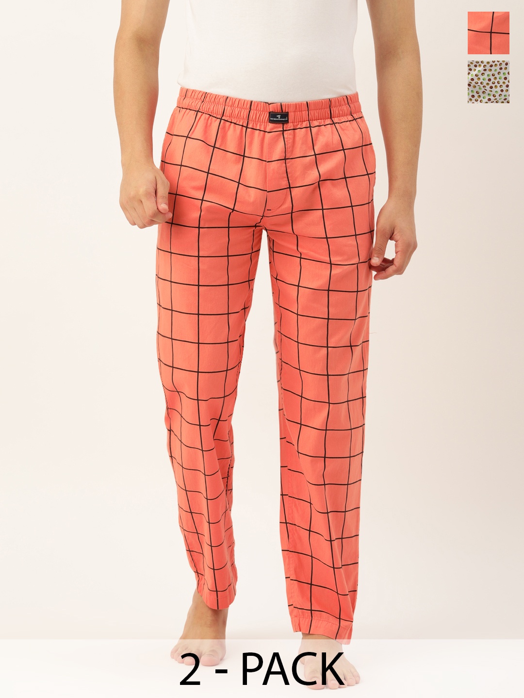 

The Indian Garage Co Pack Of 2 Mid-Rise Printed Cotton Lounge Pants, Orange