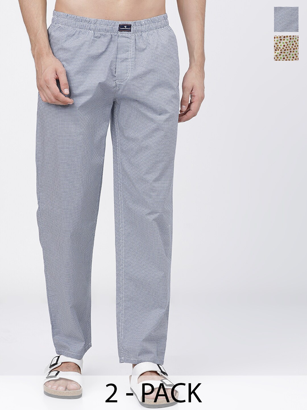 

The Indian Garage Co Pack Of 2 Mid-Rise Printed Cotton Lounge Pants, White