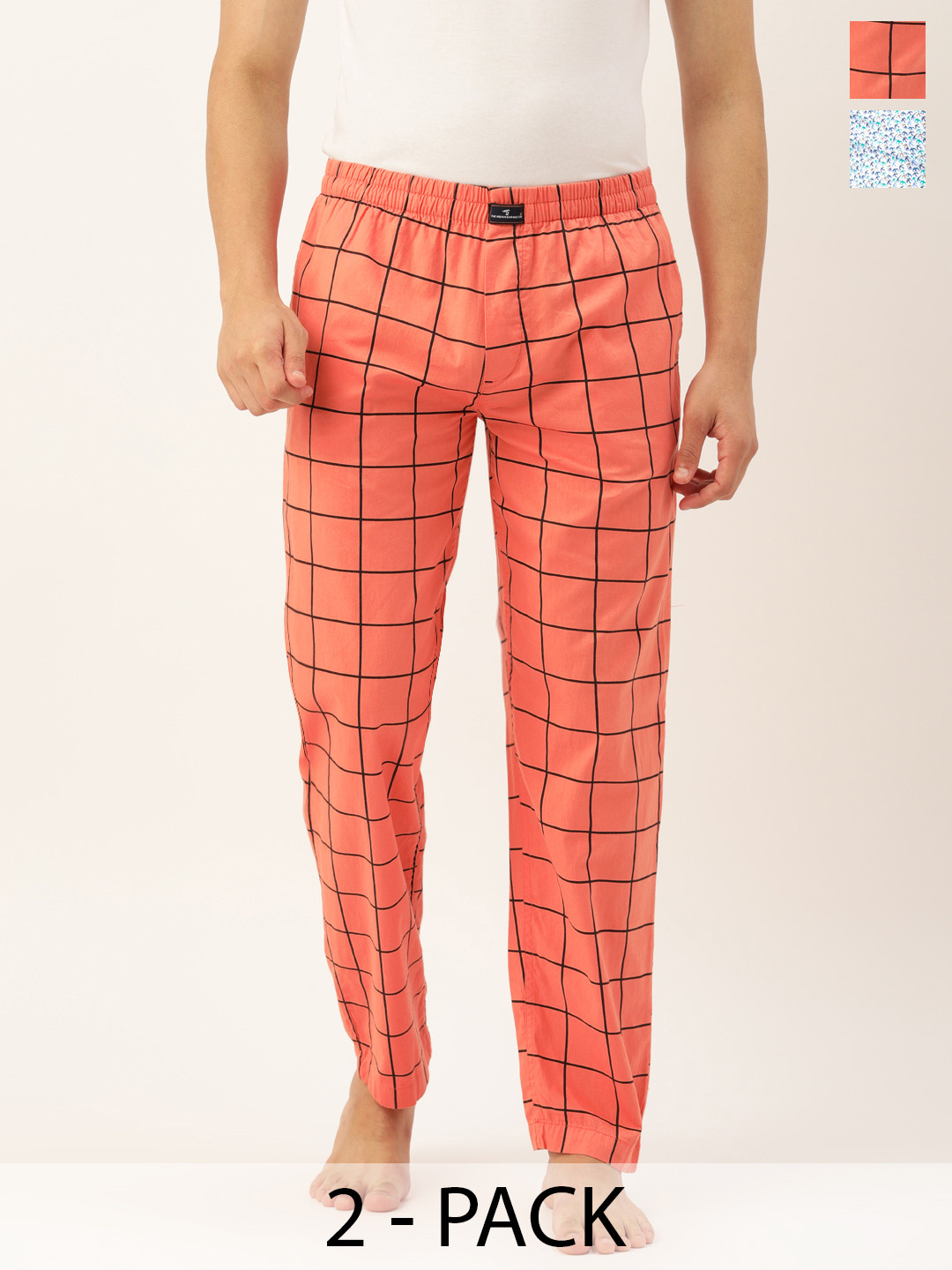 

The Indian Garage Co Pack Of 2 Mid-Rise Printed Cotton Lounge Pants, Orange