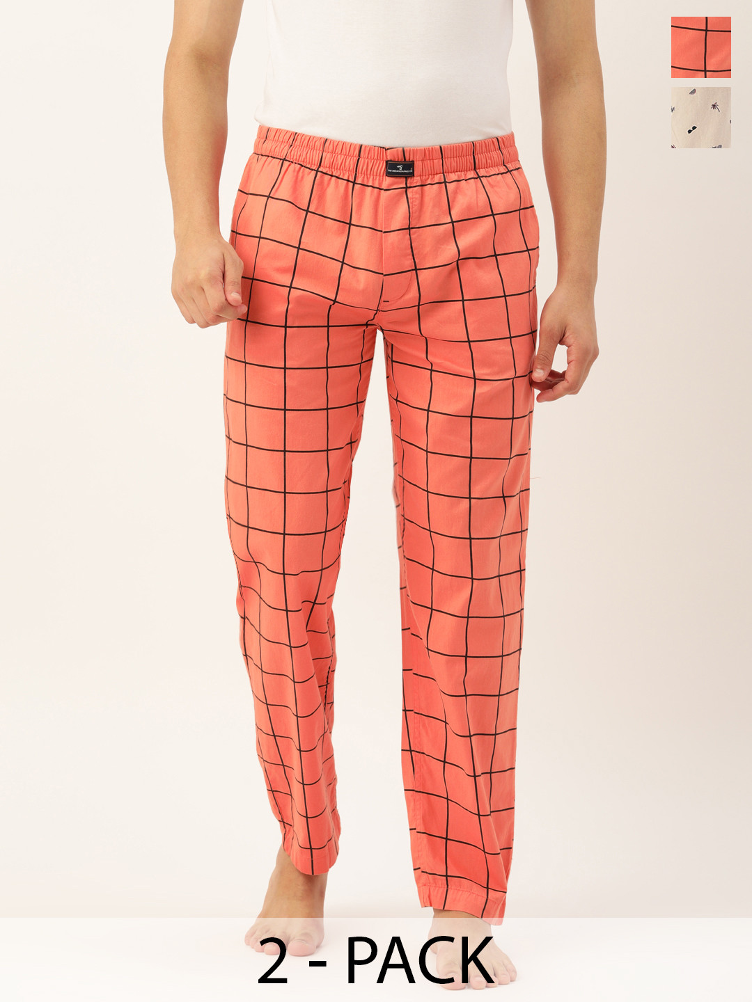 

The Indian Garage Co Men Pack Of 2 Cotton Lounge Pants, Orange