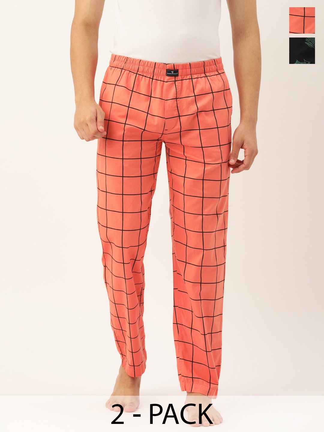 

The Indian Garage Co Men Pack Of 2 Pure Cotton Lounge Pants, Orange