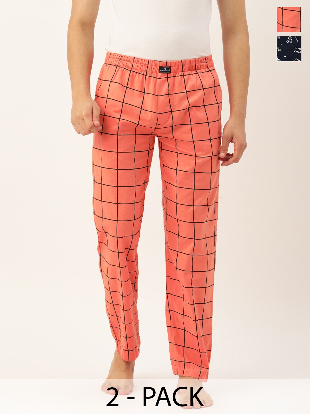 

The Indian Garage Co Men Pack Of 2 Pure Cotton Lounge Pants, Orange