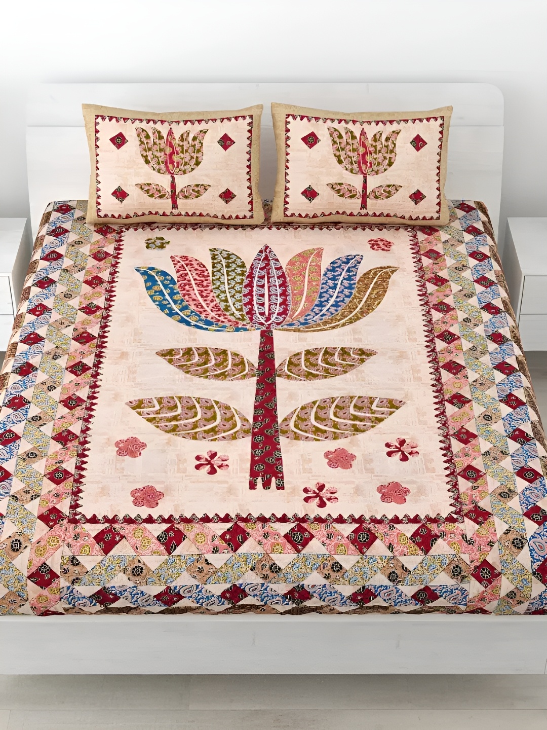 

LIVING ROOTS Double Queen Size Jaipur Block Print Cotton Double Bedsheet & 2 Pillow Covers, Blue