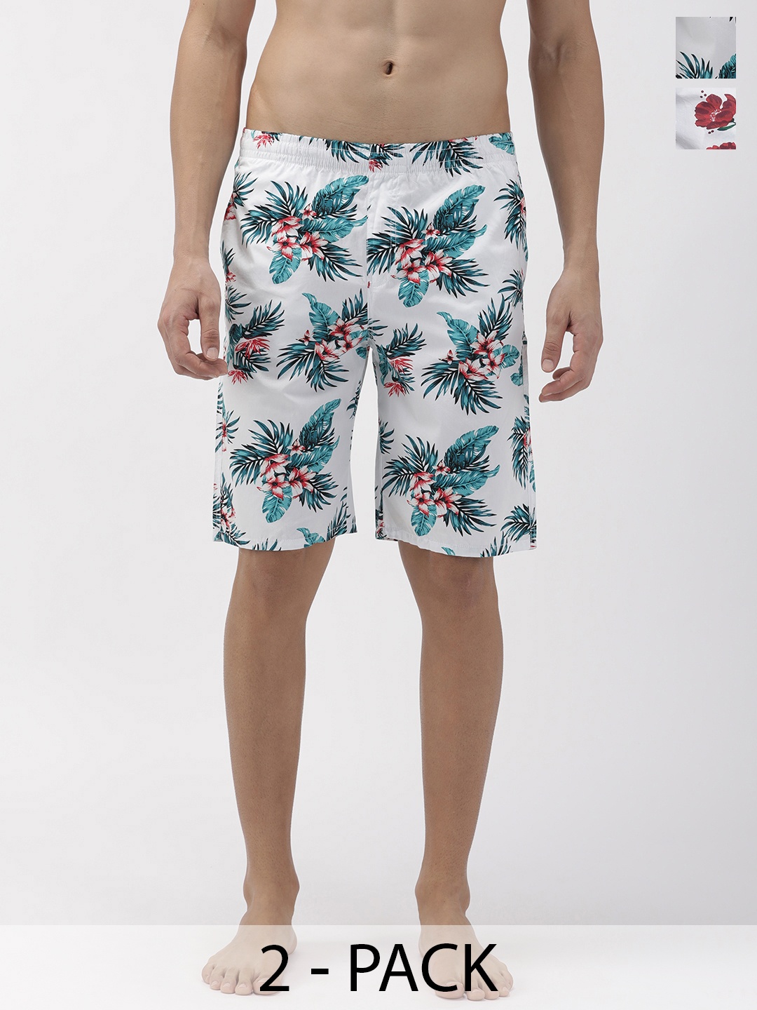 

The Indian Garage Co Men Pack Of 2 Printed Cotton Lounge Shorts, White