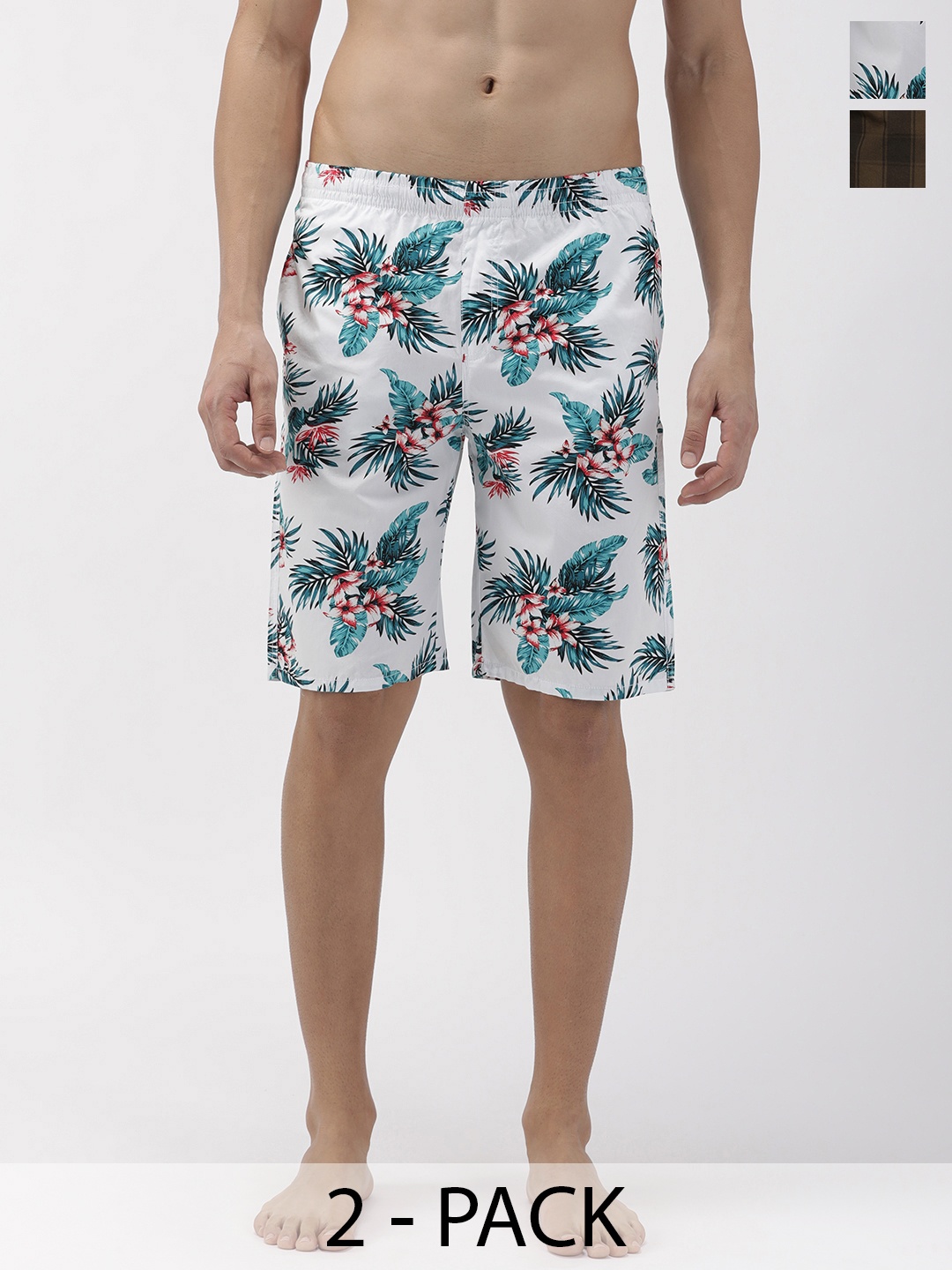 

The Indian Garage Co Men Pack Of 2 Printed Cotton Lounge Shorts, White