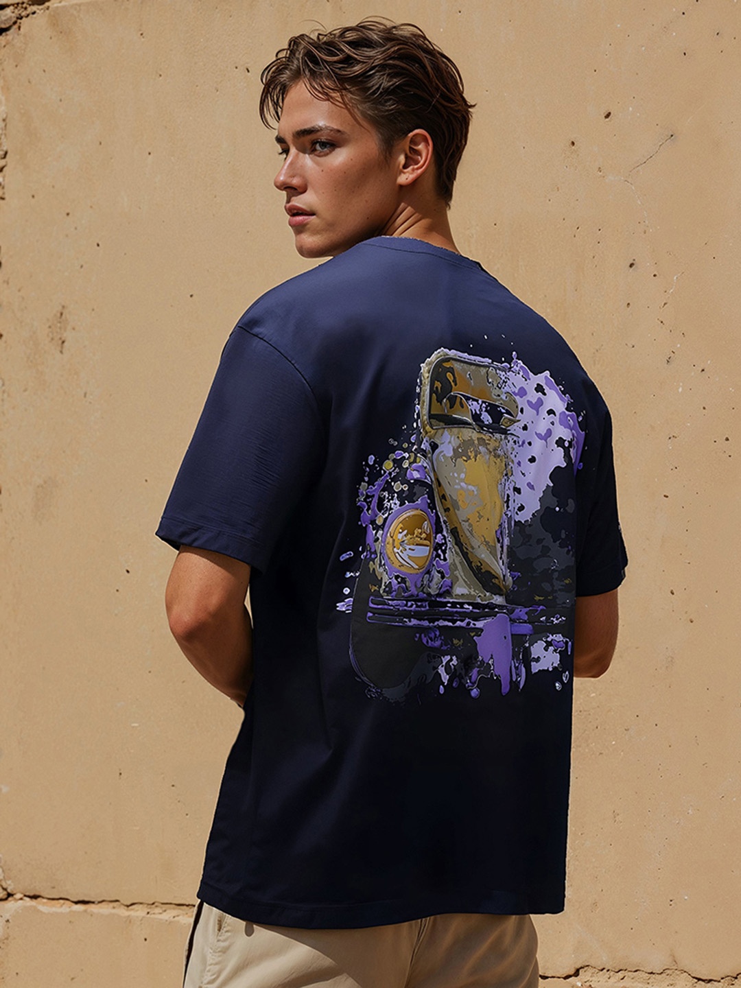 

H&M Cotton 3D Graphic Printed T-Shirt, Navy blue