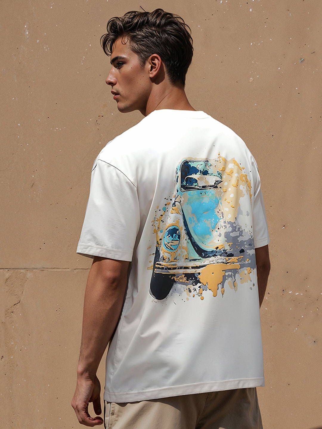 

H&M Pure Cotton 3D Graphic Printed T-shirt, Beige