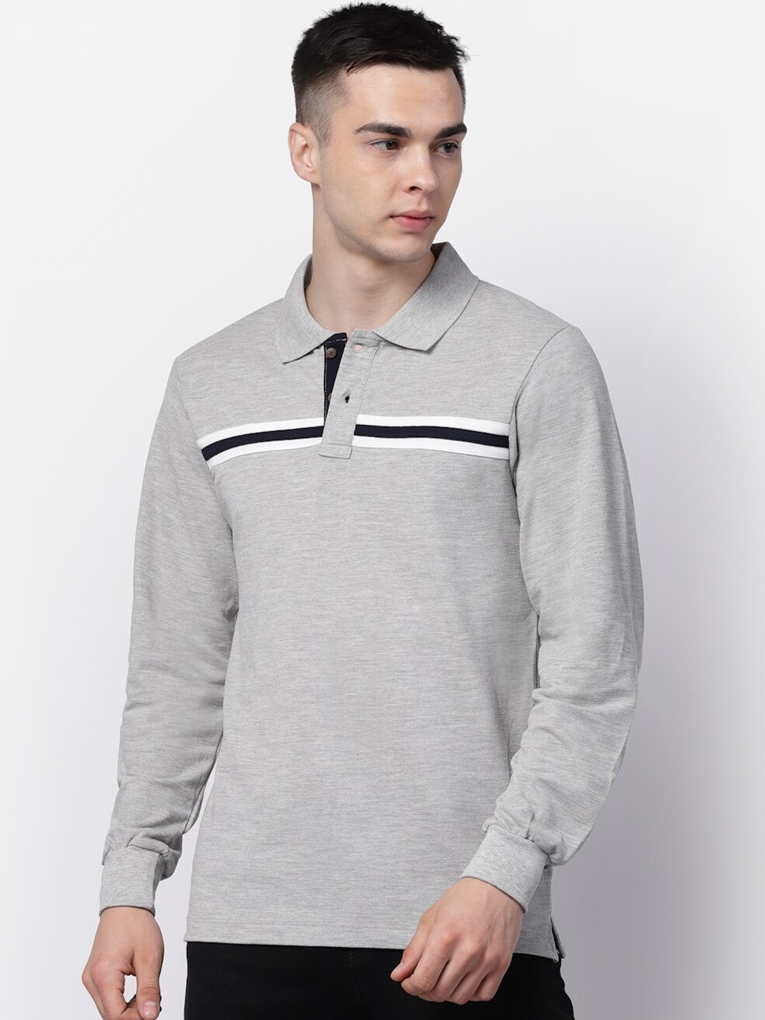 

Kalt Polo Collar Long Sleeves Cotton T-shirt, Grey