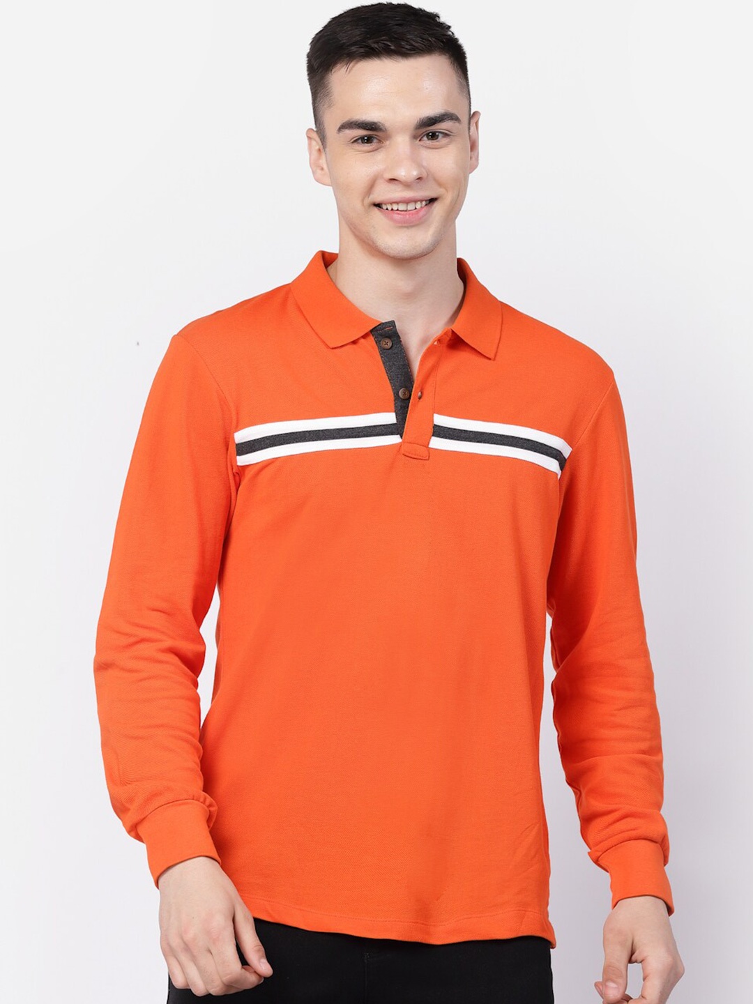 

Kalt Polo Collar Long Sleeves Cotton Casual T-shirt, Orange