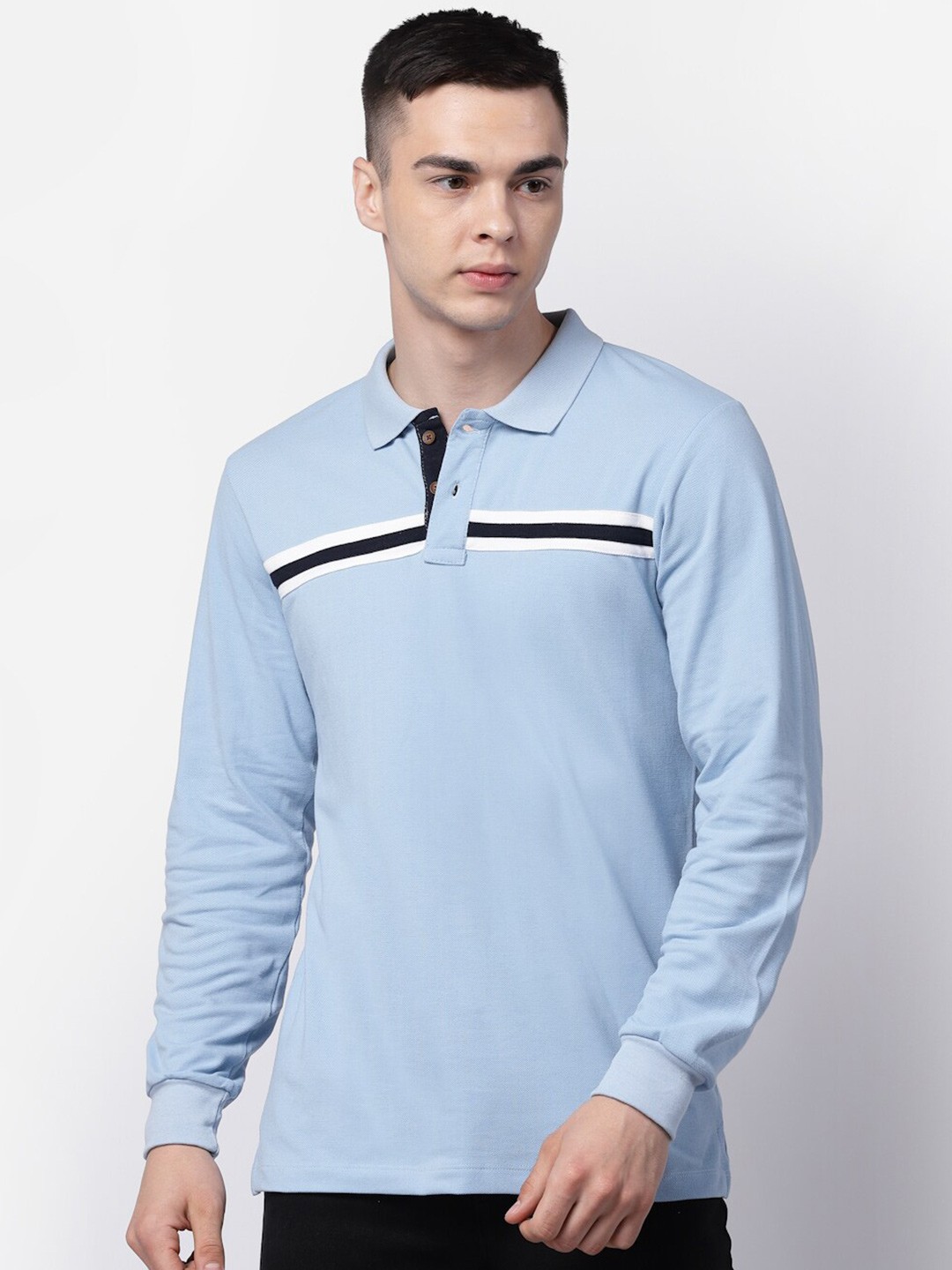 

Kalt Polo Collar Long Sleeves Cotton Casual T-shirt, Blue