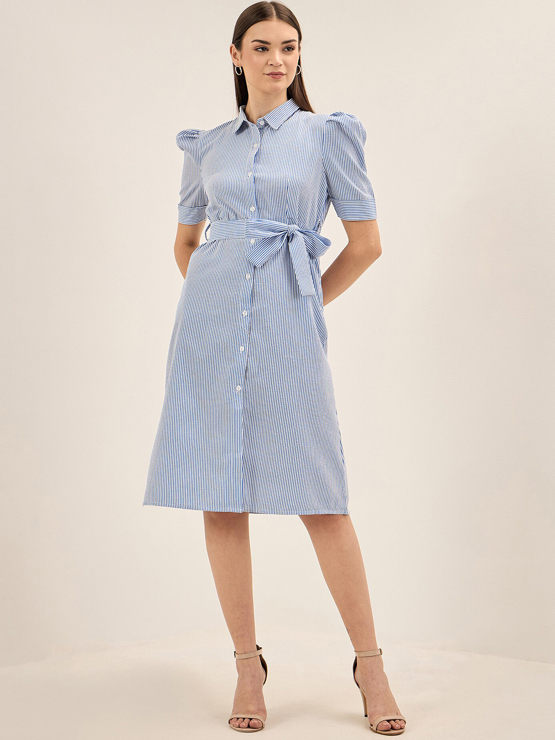 

SALT ATTIRE Vertical Striped Formal Shirt Dress, Blue