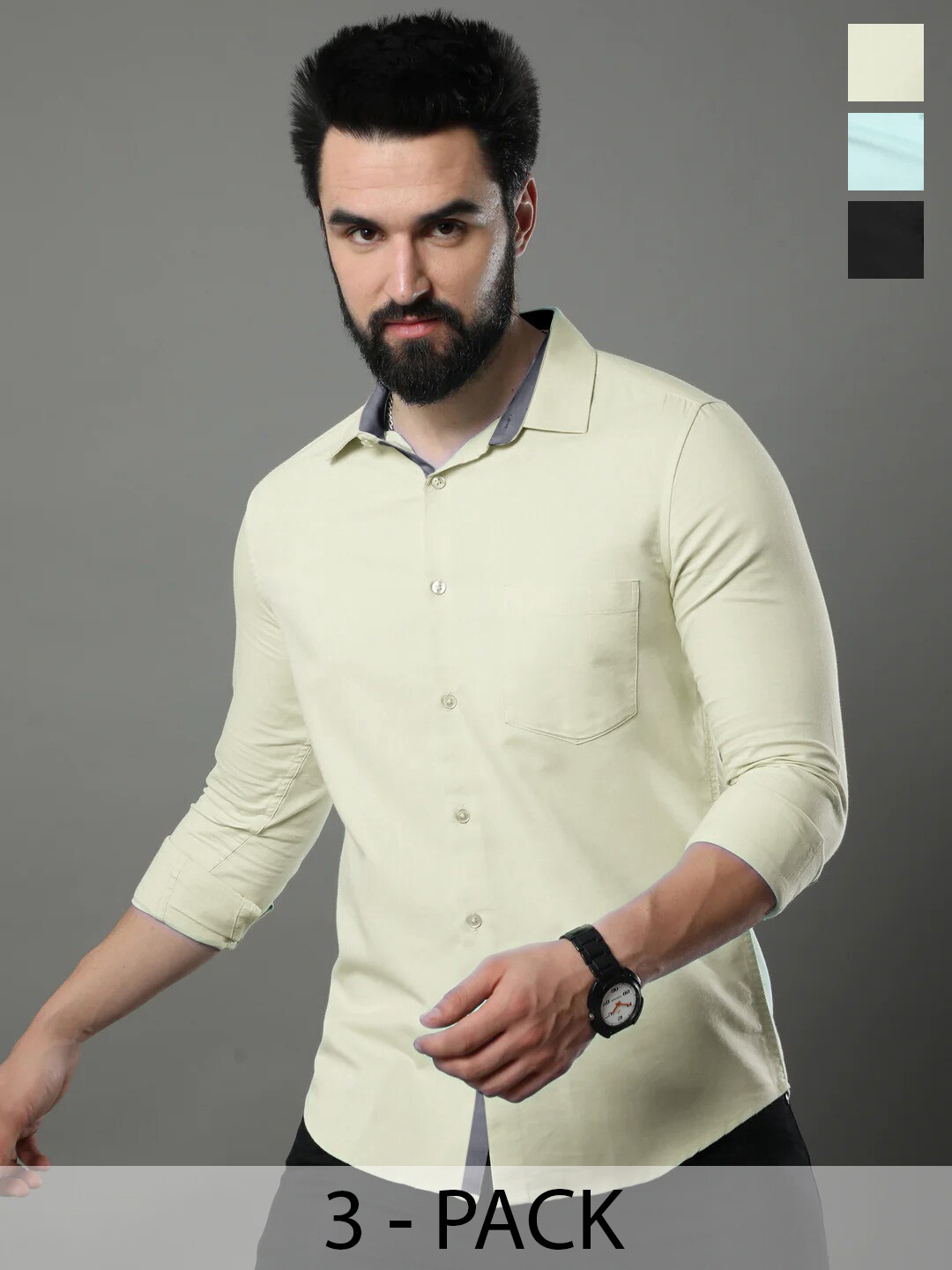 

Ethnic basket Pack Of 3 Standard Spread Collar Long Sleeves Cotton Casual Shirt, Yellow