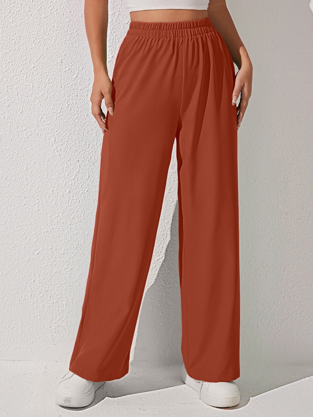 

AAHWAN Women Loose Fit High-Rise Trousers, Orange