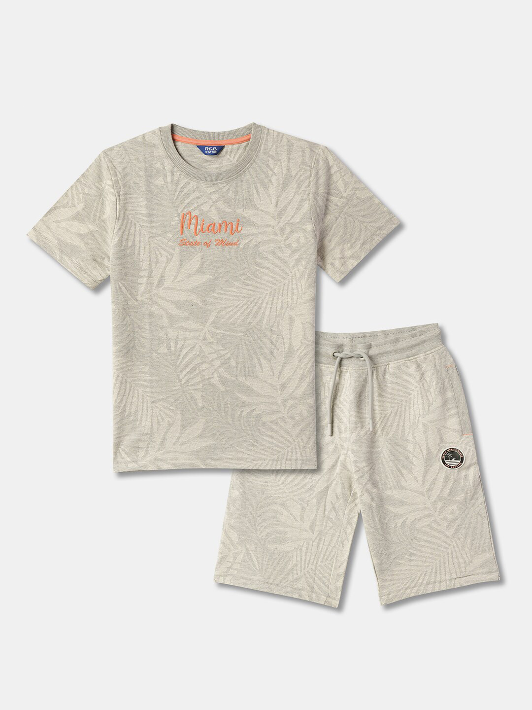 

R&B Boys Printed Round Neck T-shirt with Shorts, Grey