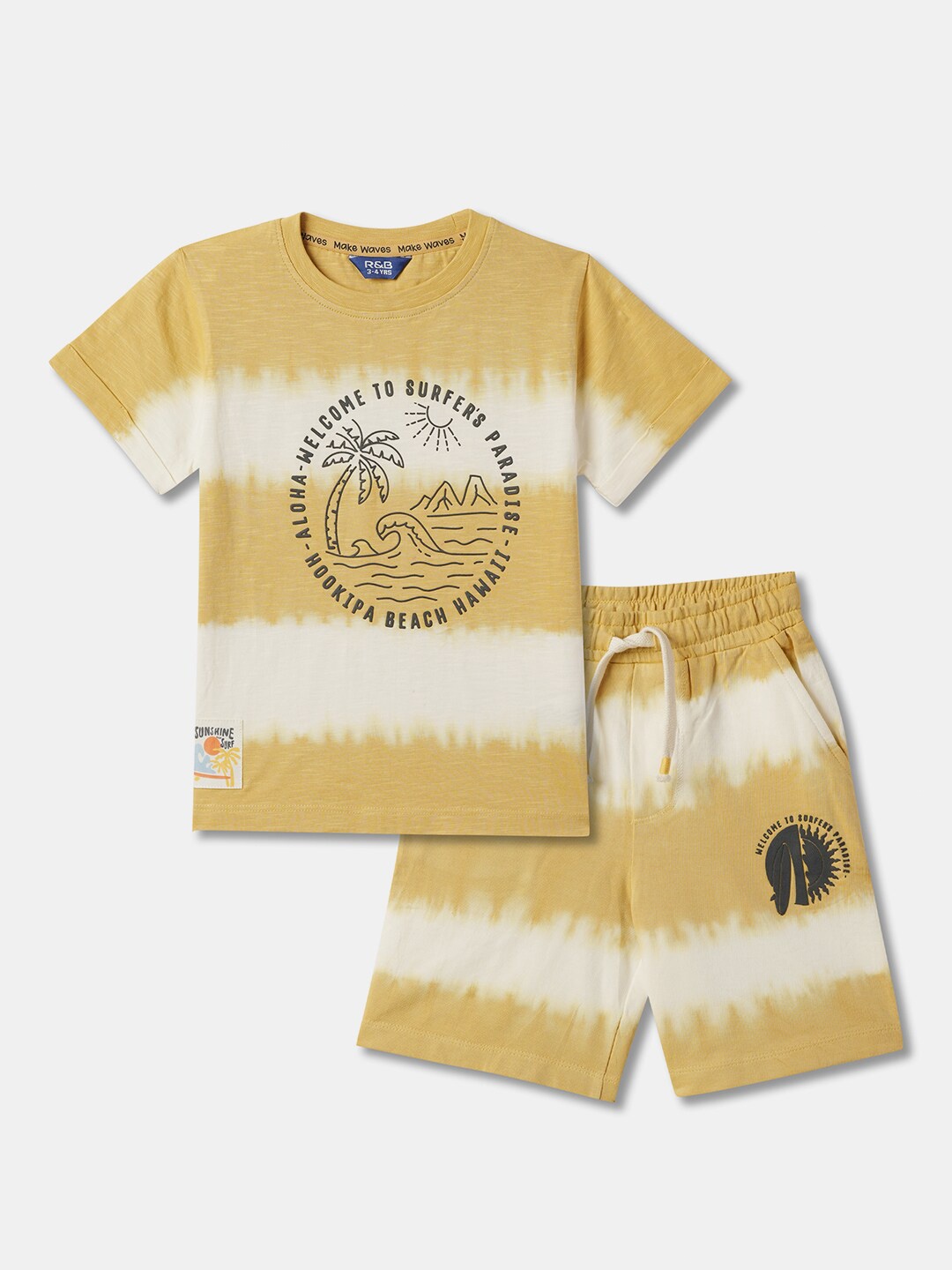 

R&B Boys Printed Round Neck Pure Cotton T-shirt with Shorts, Beige