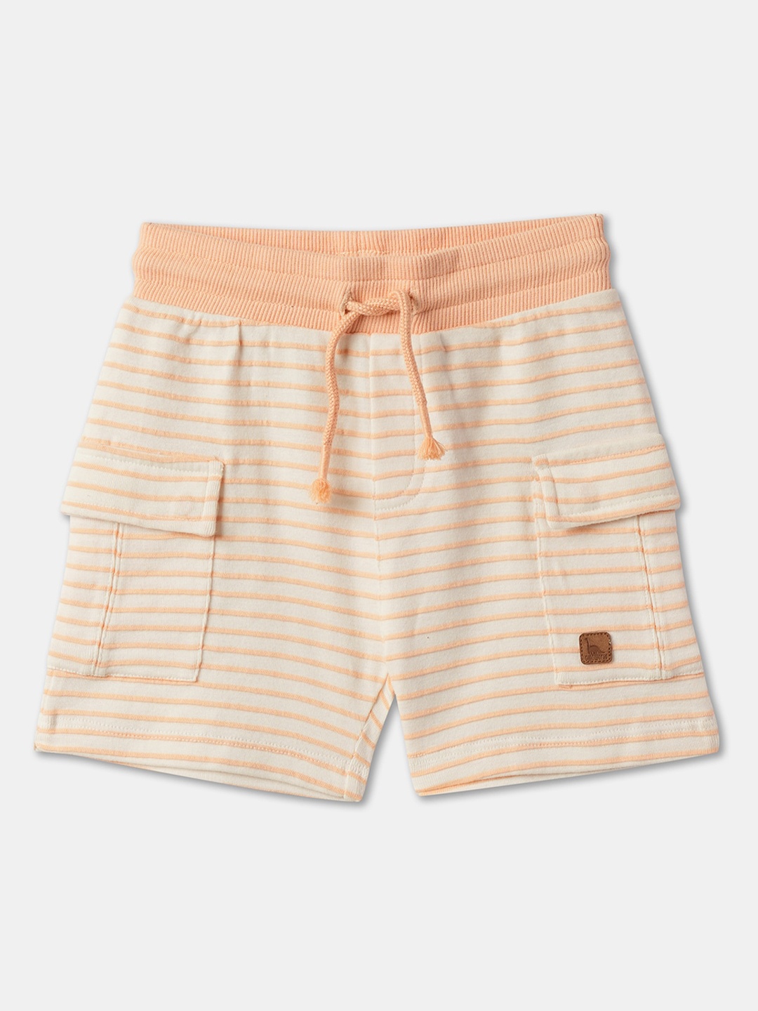 

R&B Boys Striped Mid-Rise Cotton Shorts, Orange