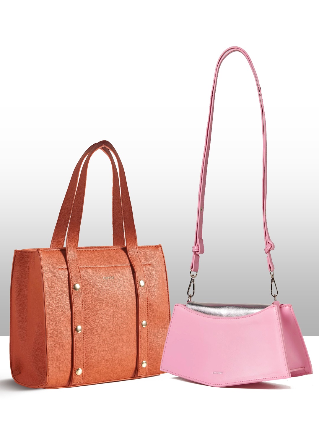 

THESTO Set Of 2 Structured Shoulder Bag & Crossbody Bag, Red