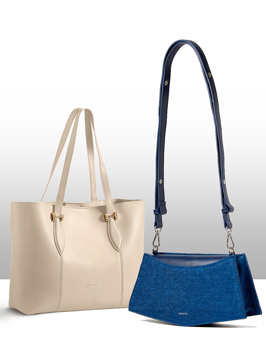 

THESTO Set Of 2 Structured Tote Bag with Crossbody Sling Bag, Off white
