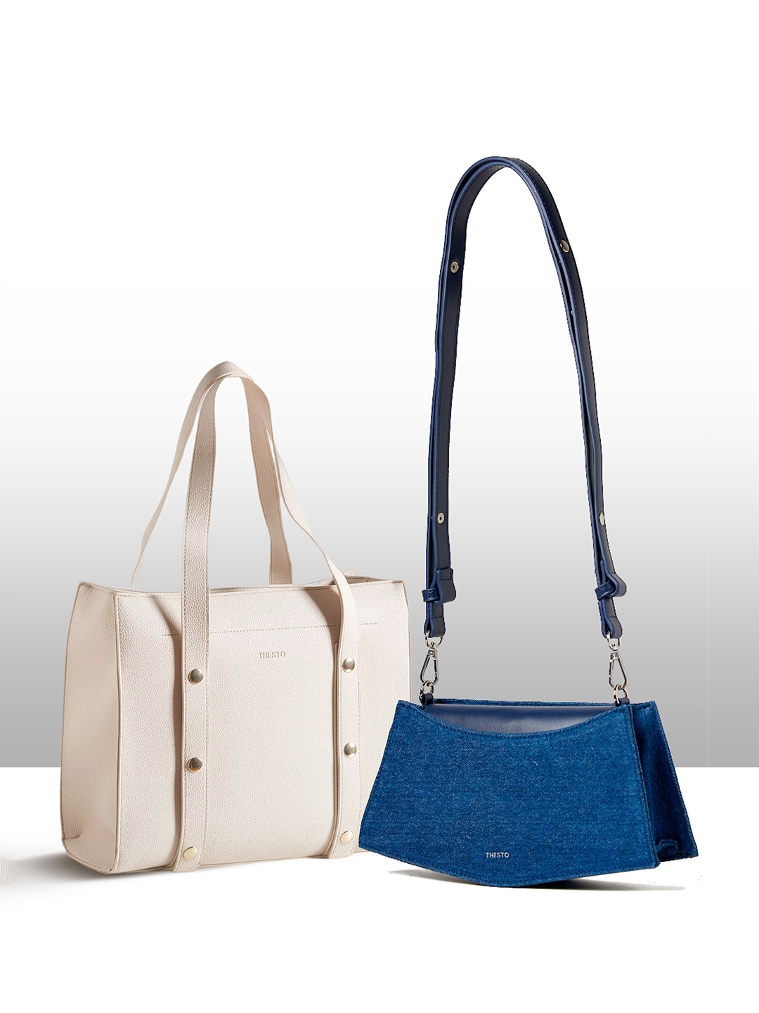 

THESTO Set Of 2 PU Structured Shoulder Bag, Blue