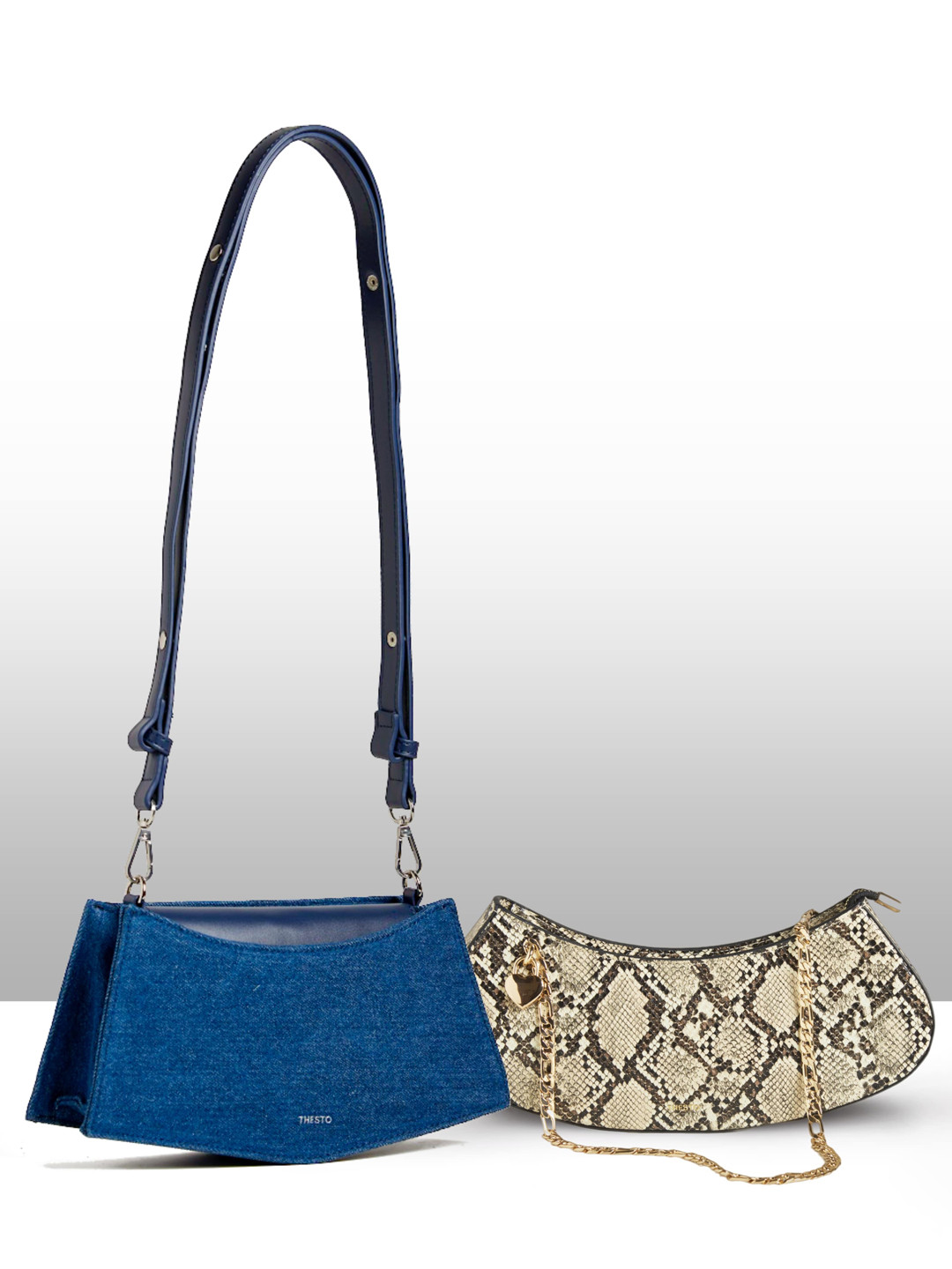 

THESTO Set Of 2 Animal Textured Structured Shoulder Bag with Crossbody Sling Bag, Tan