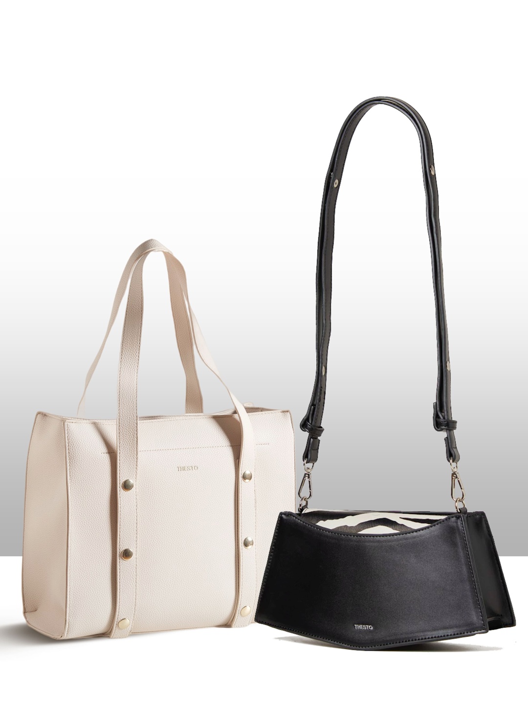 

THESTO Set Of 2 Structured Shoulder Bag & Crossbody Bag, Off white