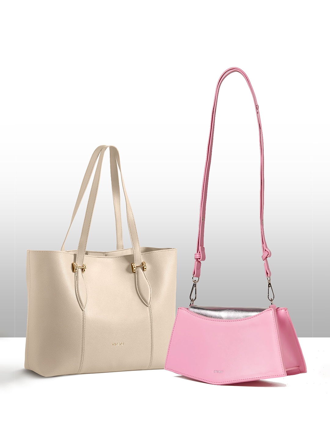 

THESTO Pack Of 2 PU Structured Shoulder Bag, Pink