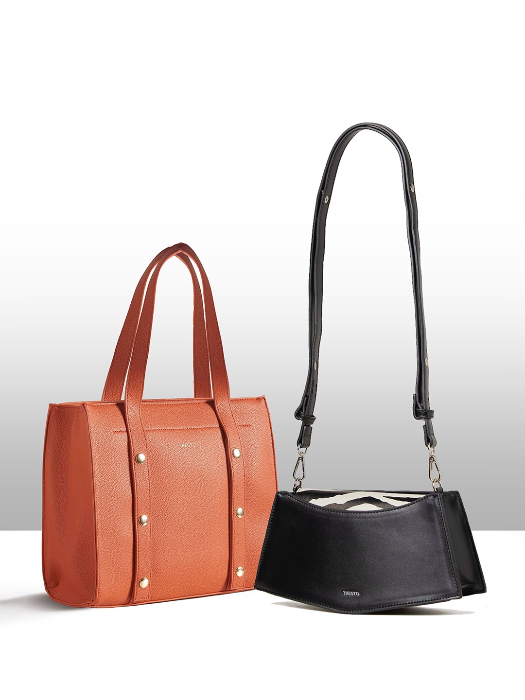 

THESTO Set Of 2 Structured Tote Bag with Crossbody Sling Bag, Red