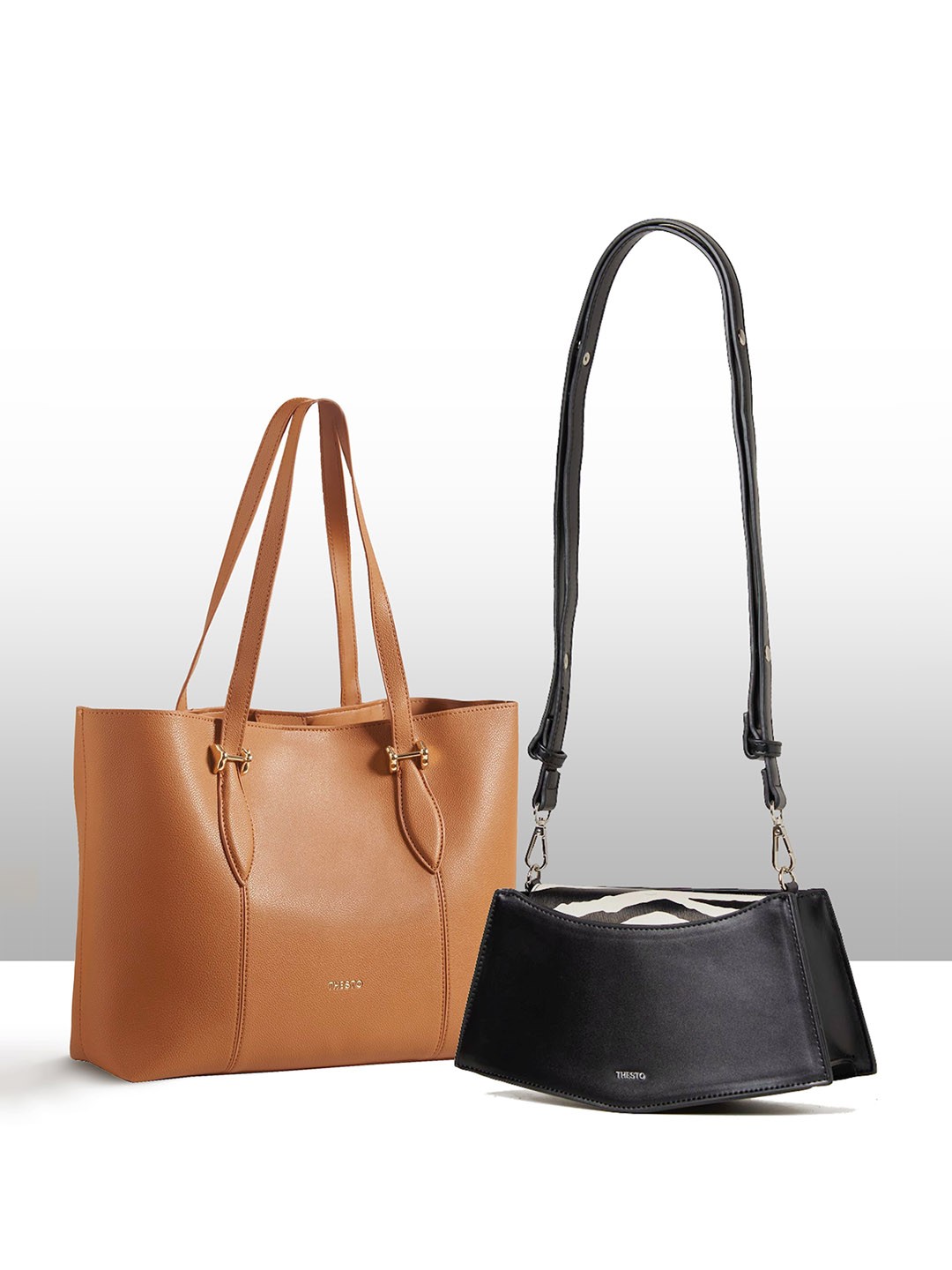 

THESTO Set Of 2 Structured Shoulder Bag & Crossbody Bag, Brown