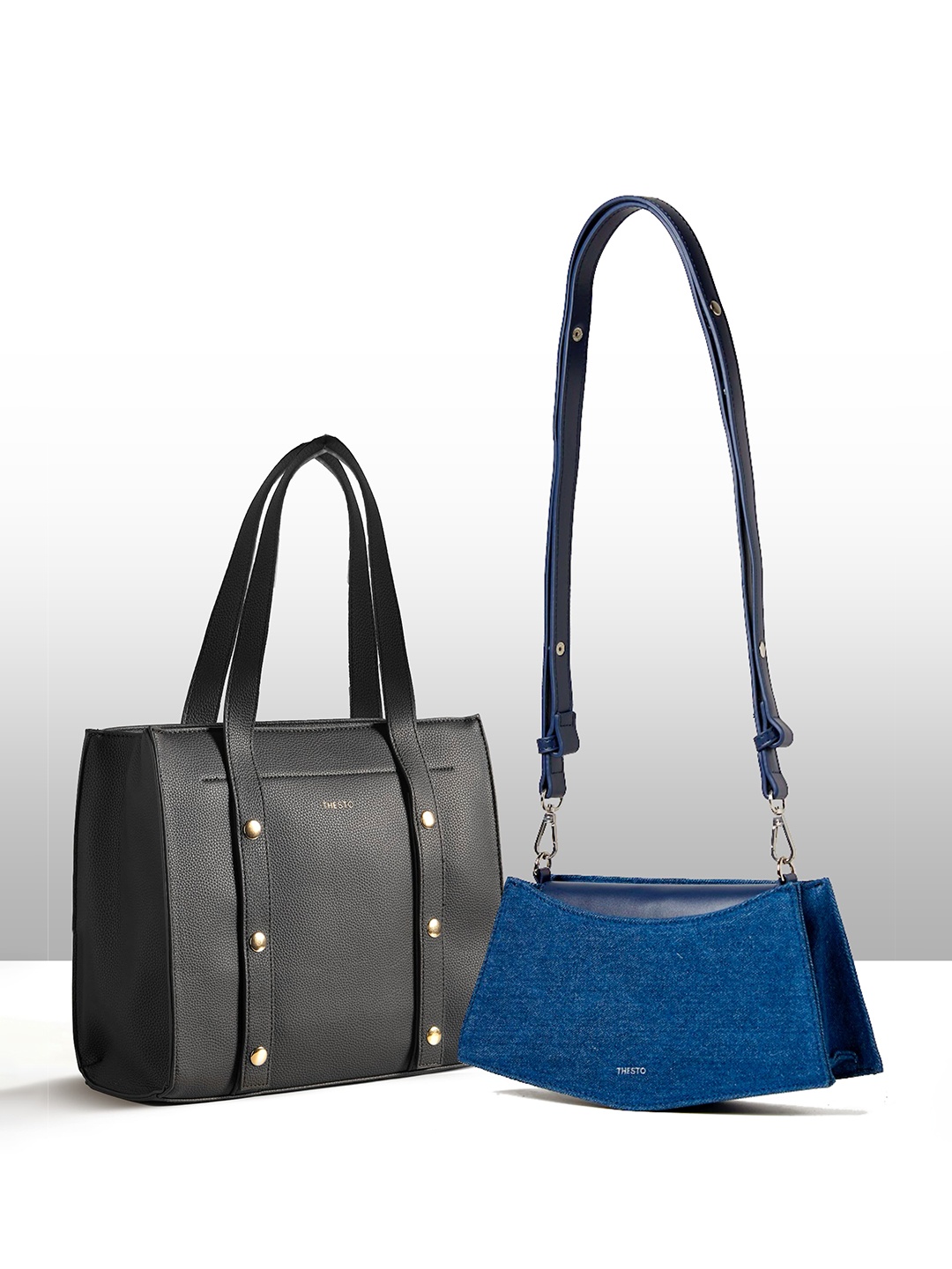 

THESTO Pack Of 2 PU Structured Shoulder Bag, Blue