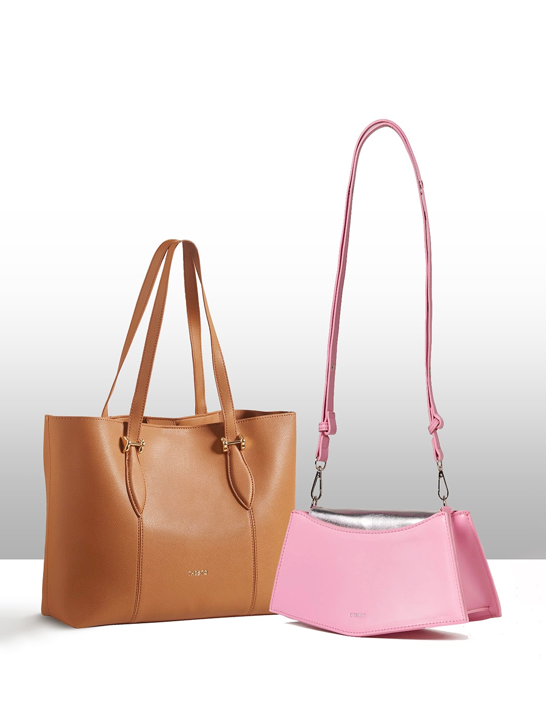 

THESTO Set Of 2 Oversized Structured Shoulder Bag, Pink