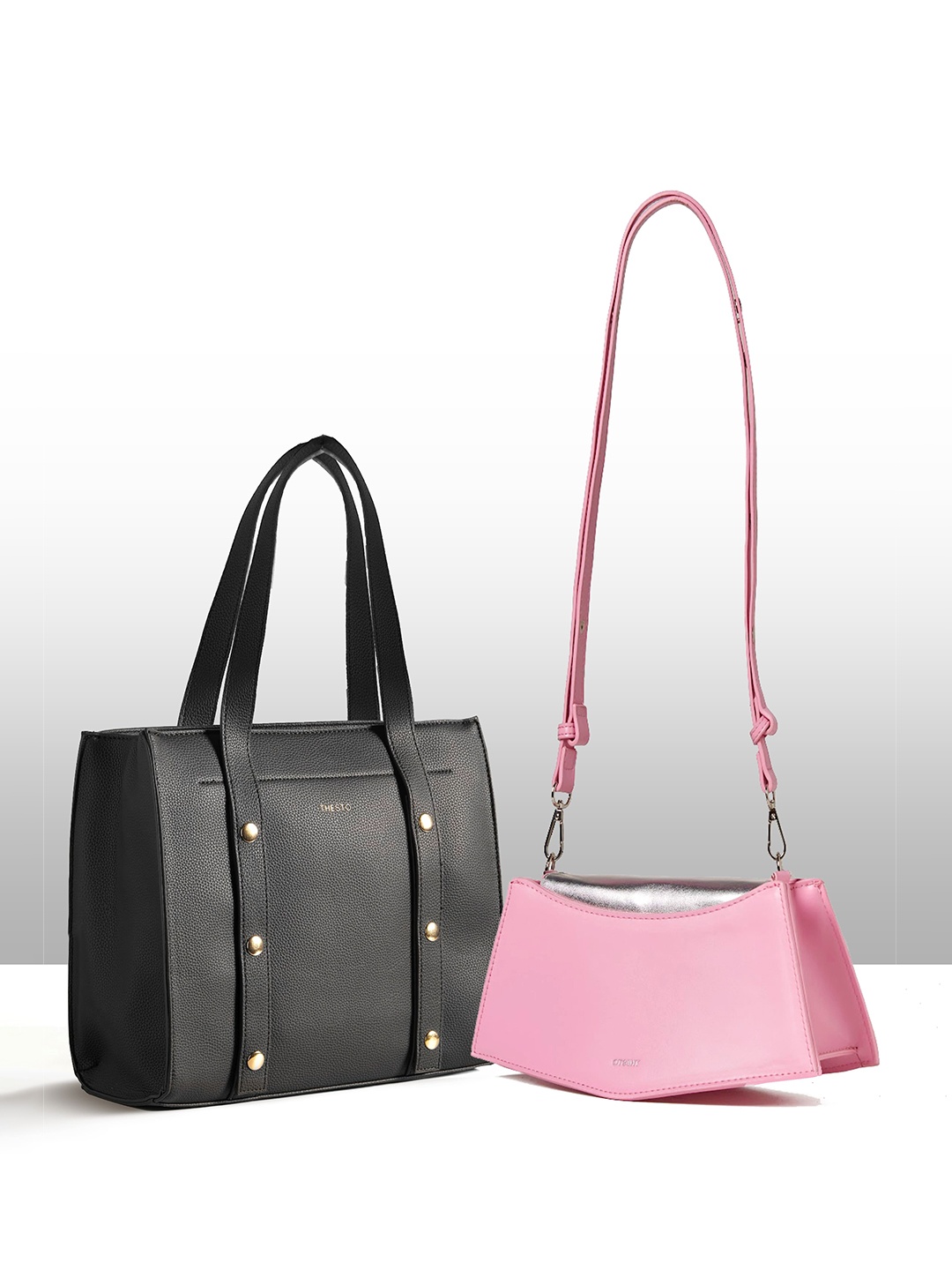 

THESTO Set Of 2 Oversized Structured Shoulder Bag, Pink