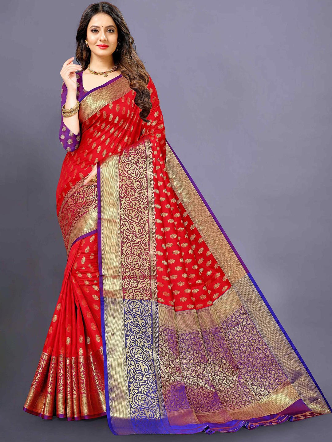 

PATIALAPICKS Woven Design Zari Pure Silk Heavy Work Paithani Saree, Red