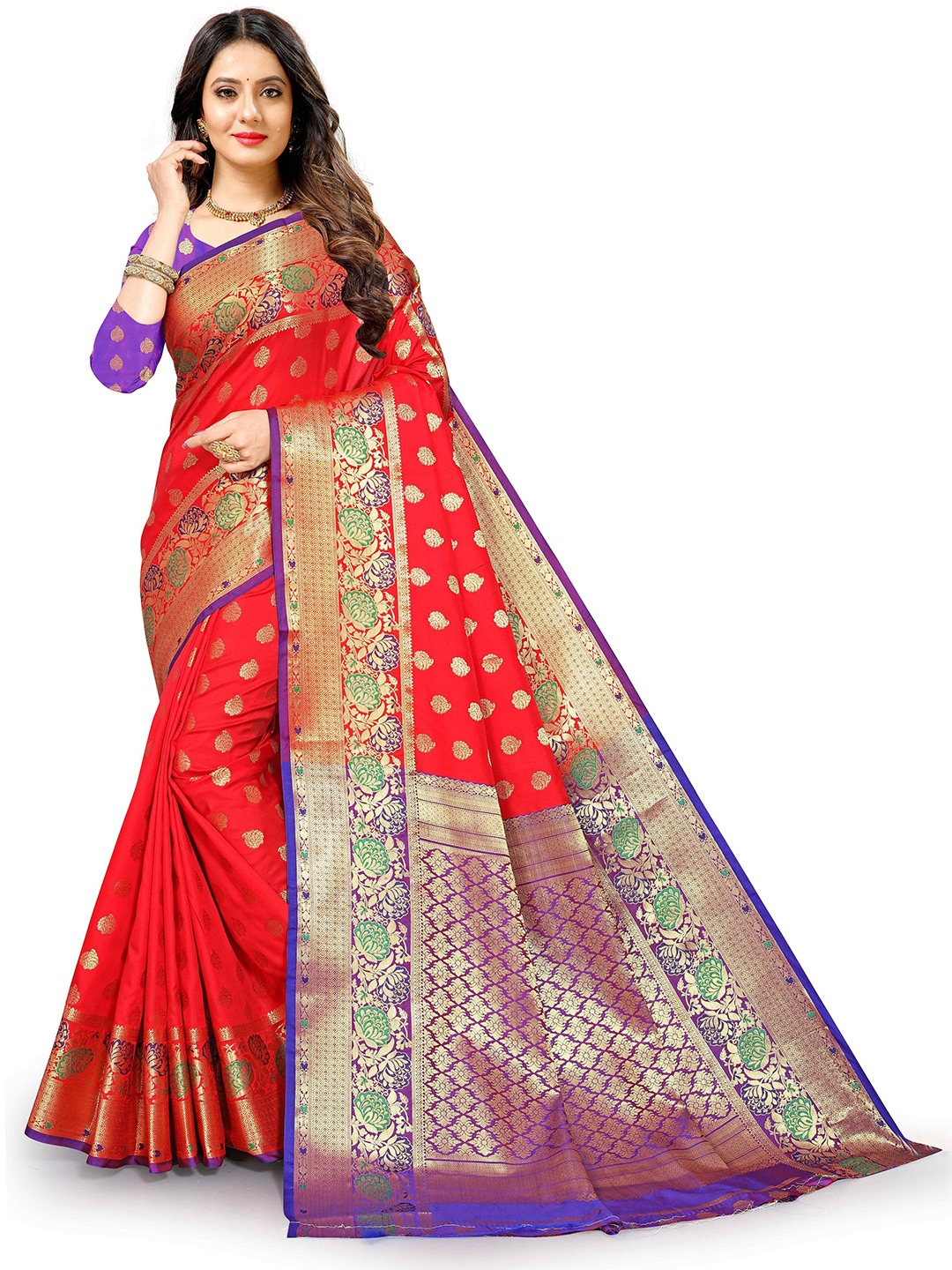

PATIALAPICKS Woven Design Zari Pure Silk Heavy Work Paithani Saree, Red