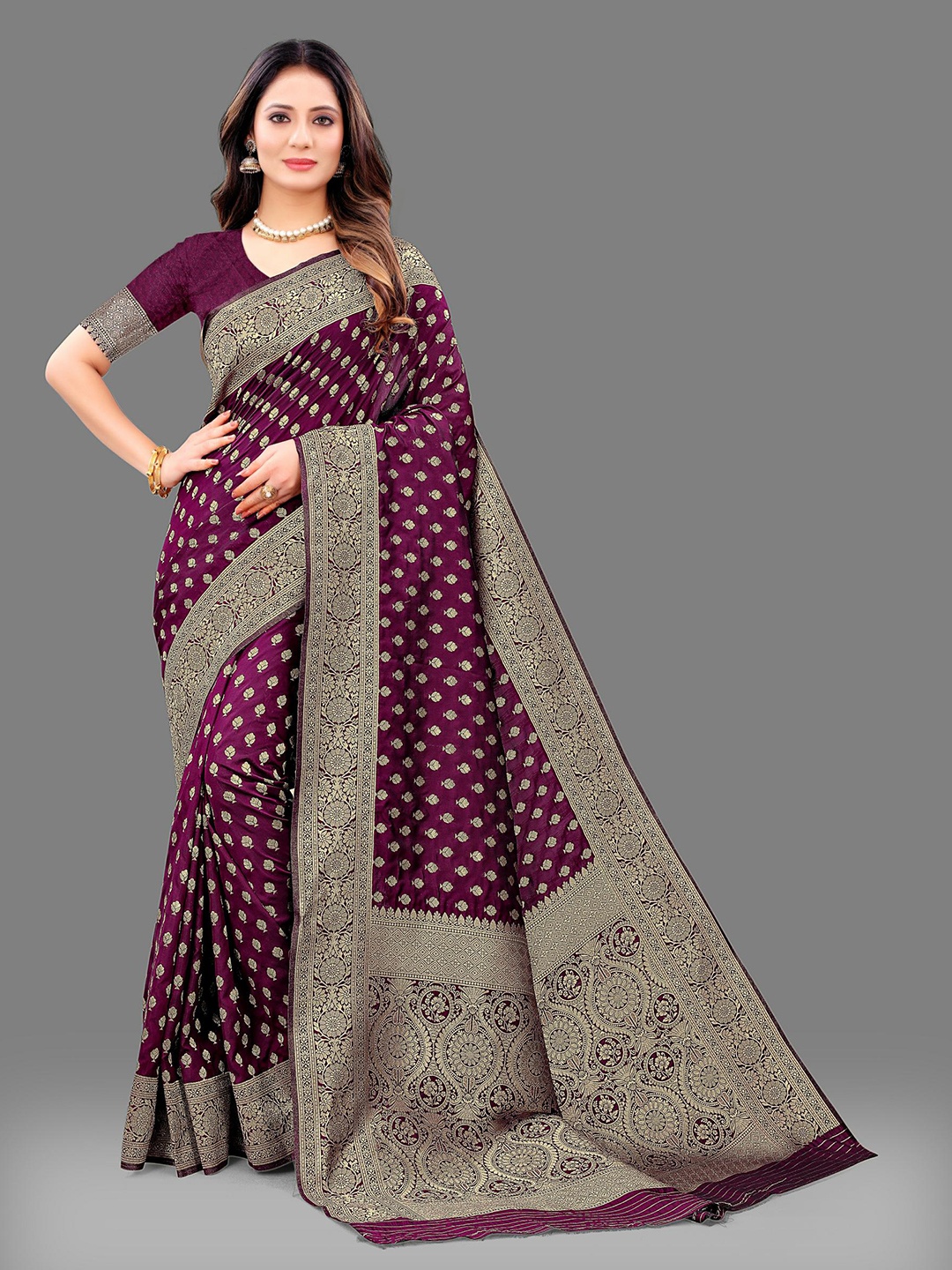 

PATIALAPICKS Woven Design Zari Pure Silk Heavy Work Paithani Saree, Purple