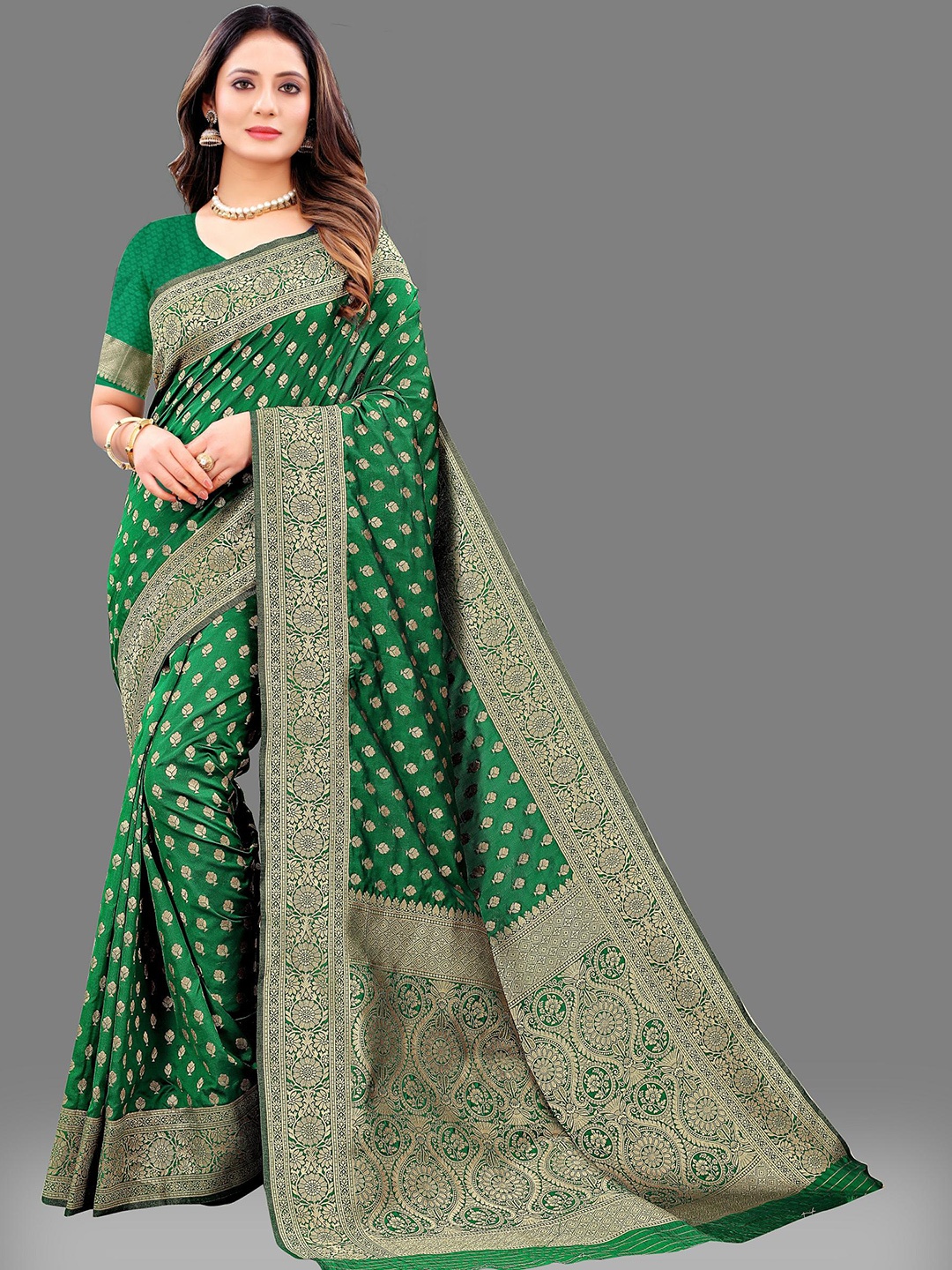 

PATIALAPICKS Woven Design Zari Pure Silk Paithani Saree, Green