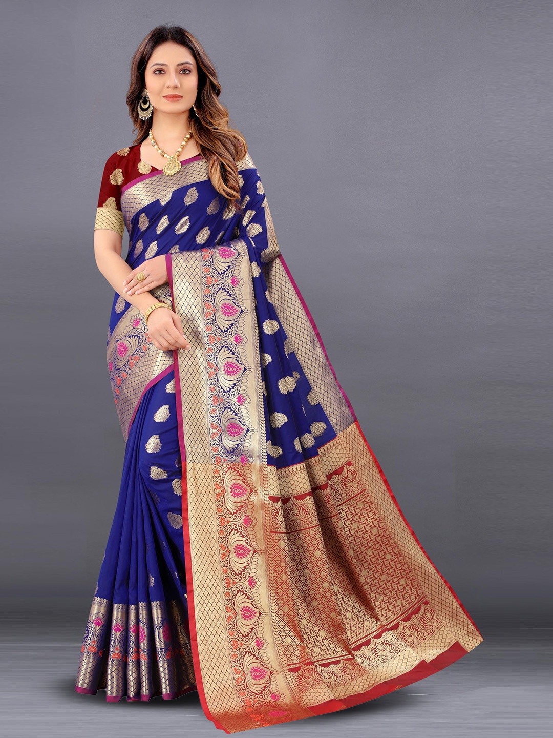 

PATIALAPICKS Woven Design Zari Pure Silk Heavy Work Paithani Saree, Blue