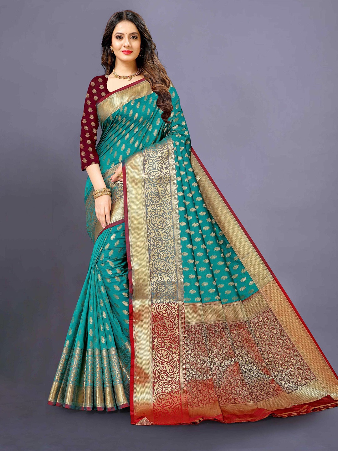 

PATIALAPICKS Ethnic Motifs Woven Design Zari Pure Silk Paithani Saree, Green