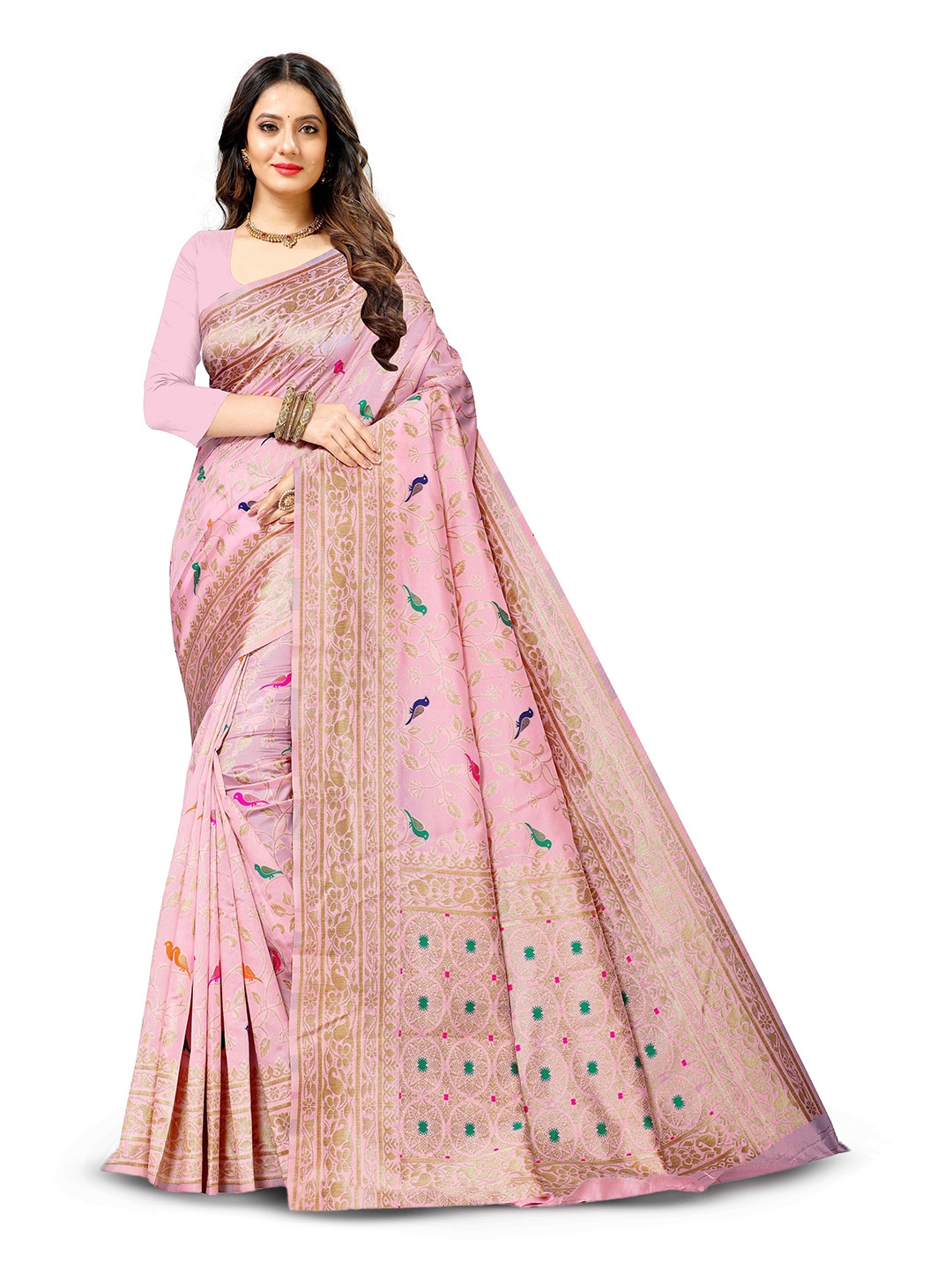 

PATIALAPICKS Woven Design Zari Pure Silk Heavy Work Paithani Saree, Pink