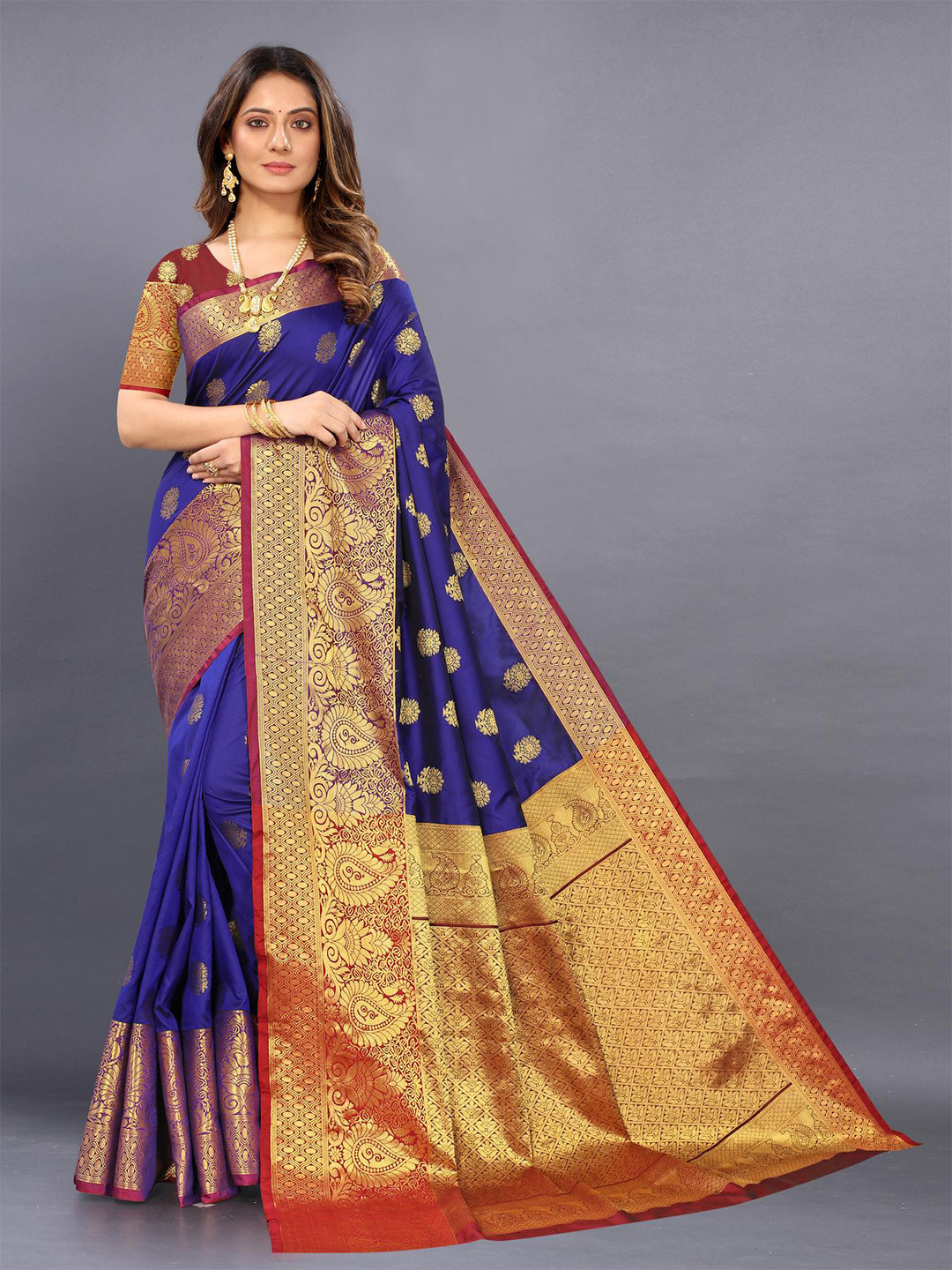 

PATIALAPICKS Woven Design Zari Pure Silk Paithani Saree, Blue