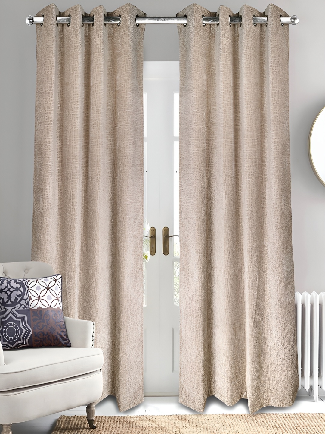 

Saral Home Tic Tac Chenille Blackout Set of 2 Long Door Curtains, Beige