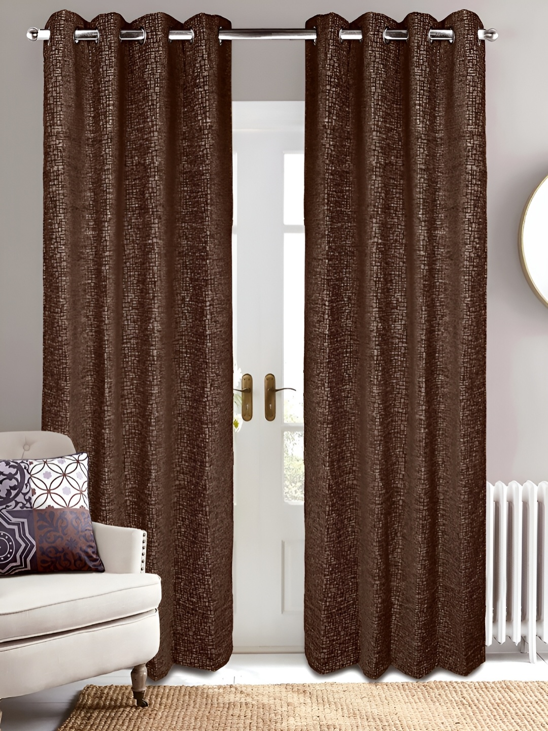 

Saral Home Tic Tac Chenille BlackoutSet of 2 Brown Long Door Curtains