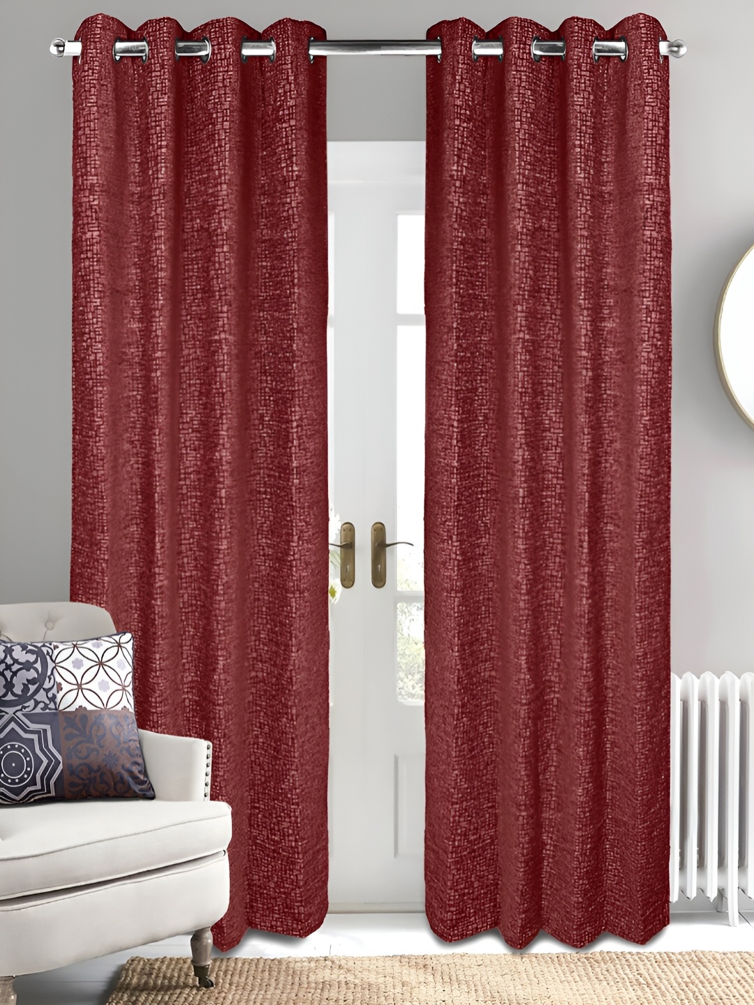 

Saral Home Tic Tac Chenille BlackoutSet of 2 Maroon Long Door Curtains