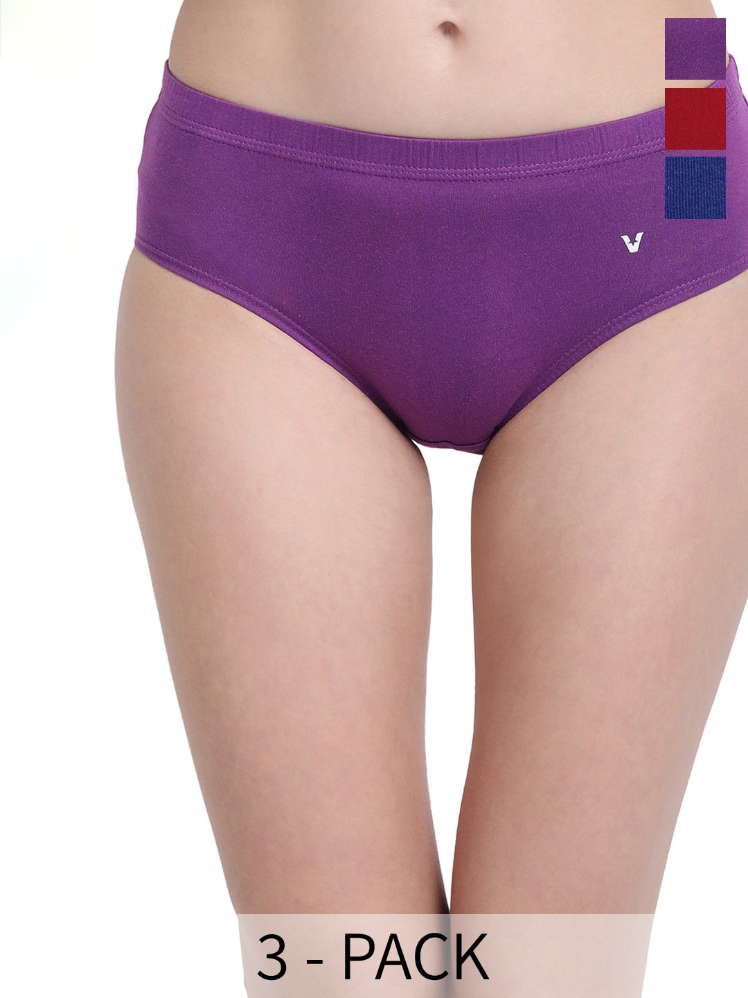 

VStar Pack Of 3 High Rise Cotton Hipster Briefs LAURA DARK-3PCS-MULTI_COLOR, Purple