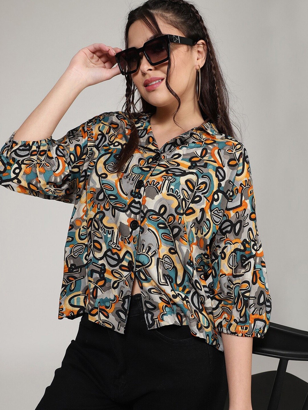 

DressBerry Floral Printed Shirt Style Top, Grey